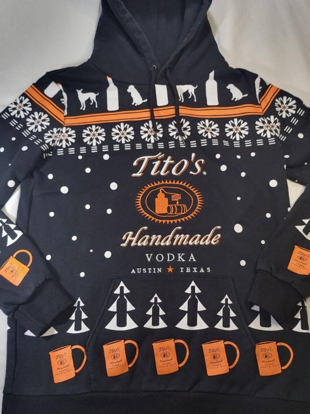 Tito's Handmade Vodka Black Graphic Print Holiday Hoodie Men's S Hooded Pullover